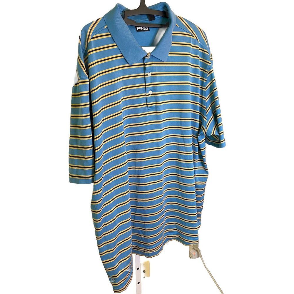 PING Men's Striped Logo Short Sleeve Polo Golf Shirt Size XXL‎  Club logo sleeve